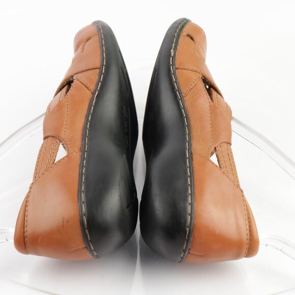 Clarks Womens Ashland Spin Loafer Size 7.5 M Cognac Tan Leather Flat Shoe Cutout - Picture 6 of 11